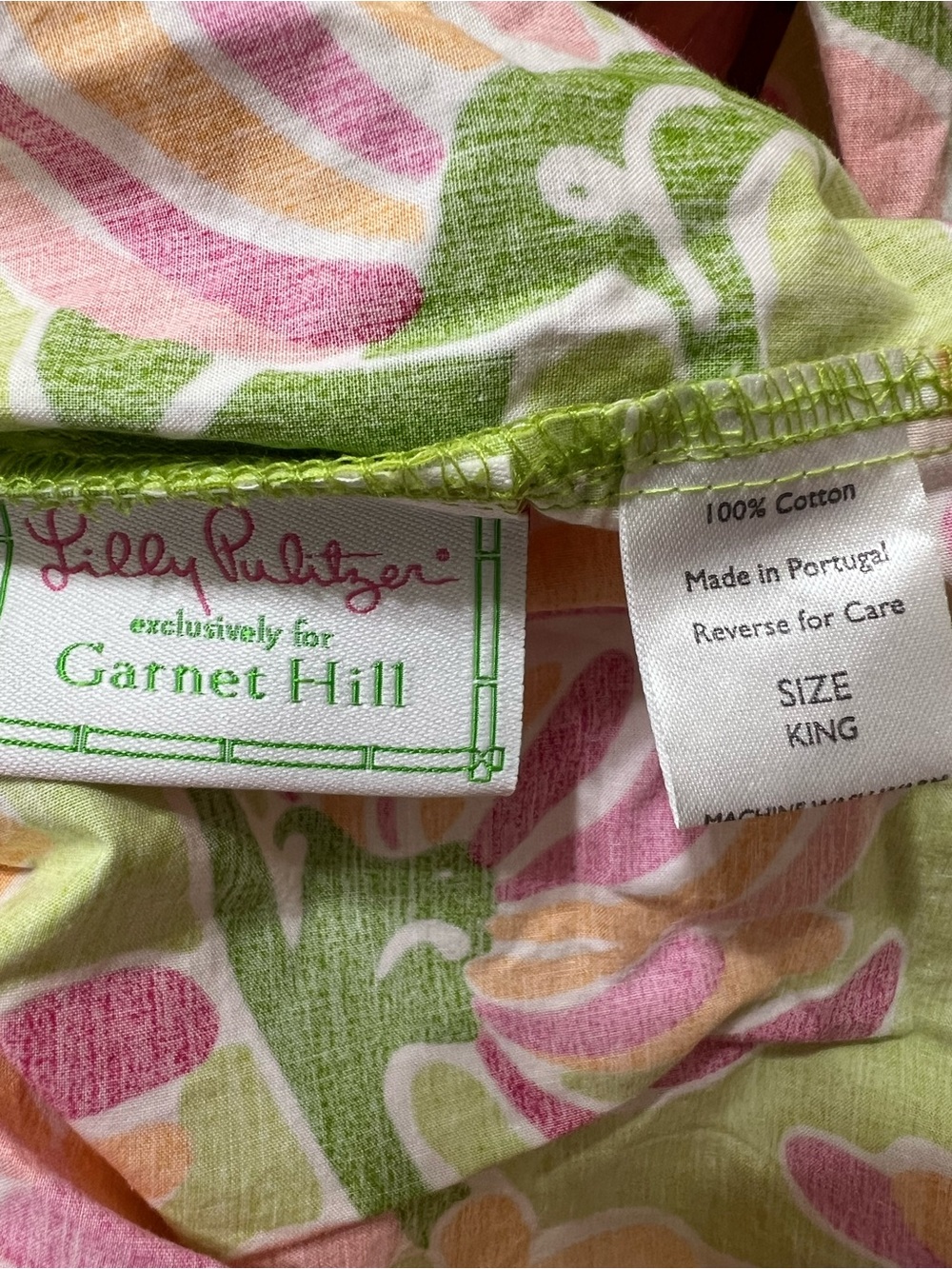 Lilly Pulitzer x Garnet Hill Floral King Size Fitted Sheet Lime Green/Pink - Picture 6 of 7